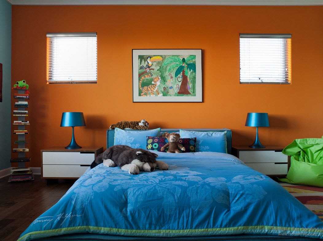 a combination of light orange in home decor with other colors