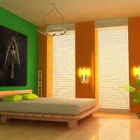 a combination of bright orange in the interior of the house with other colors of the photo
