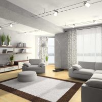 a combination of light gray in the style of the living room with other colors of the photo