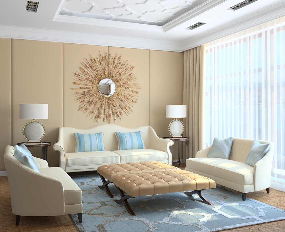 a combination of light gray in the interior of the bedroom with other colors