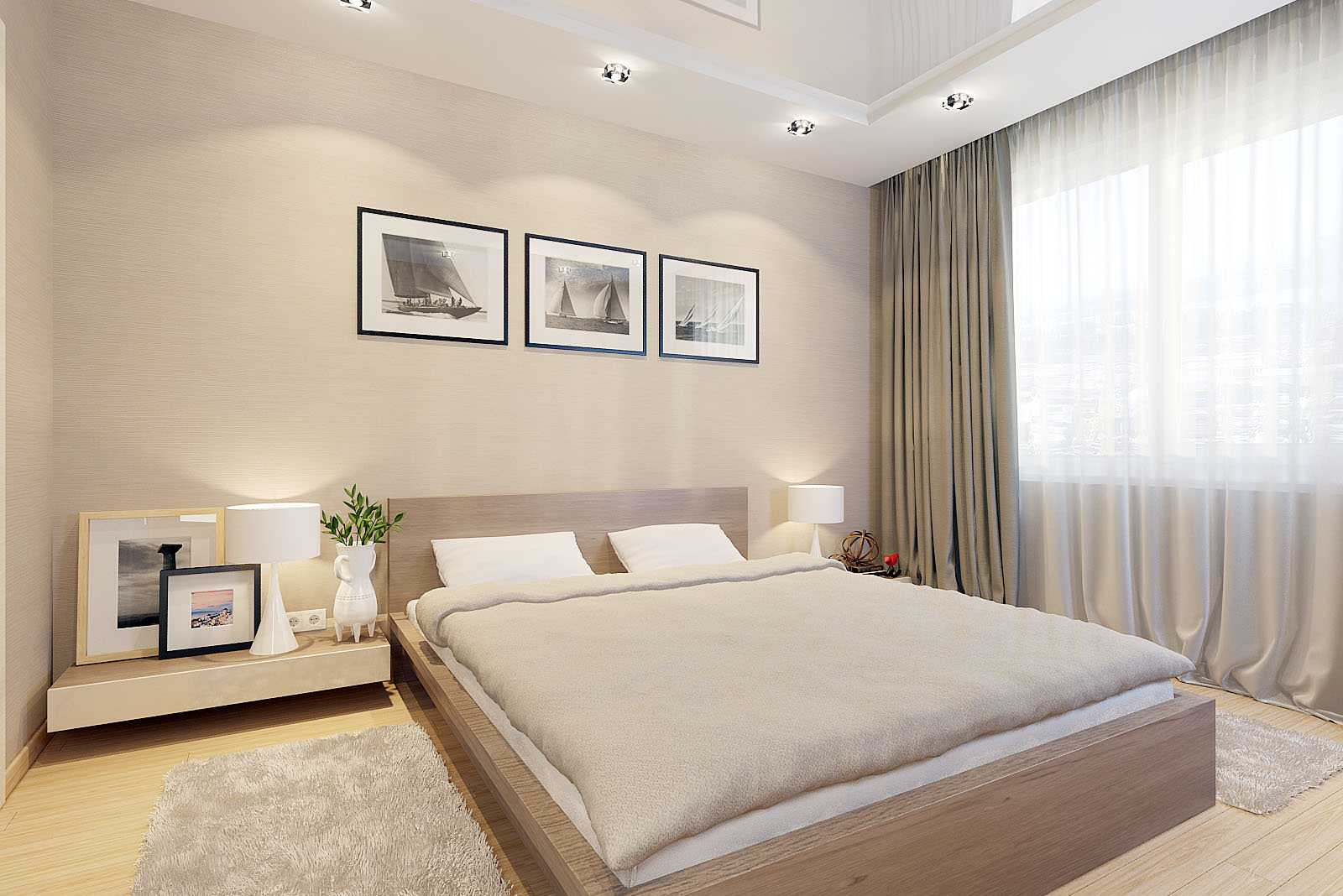 a combination of light colors in the style of the bedroom
