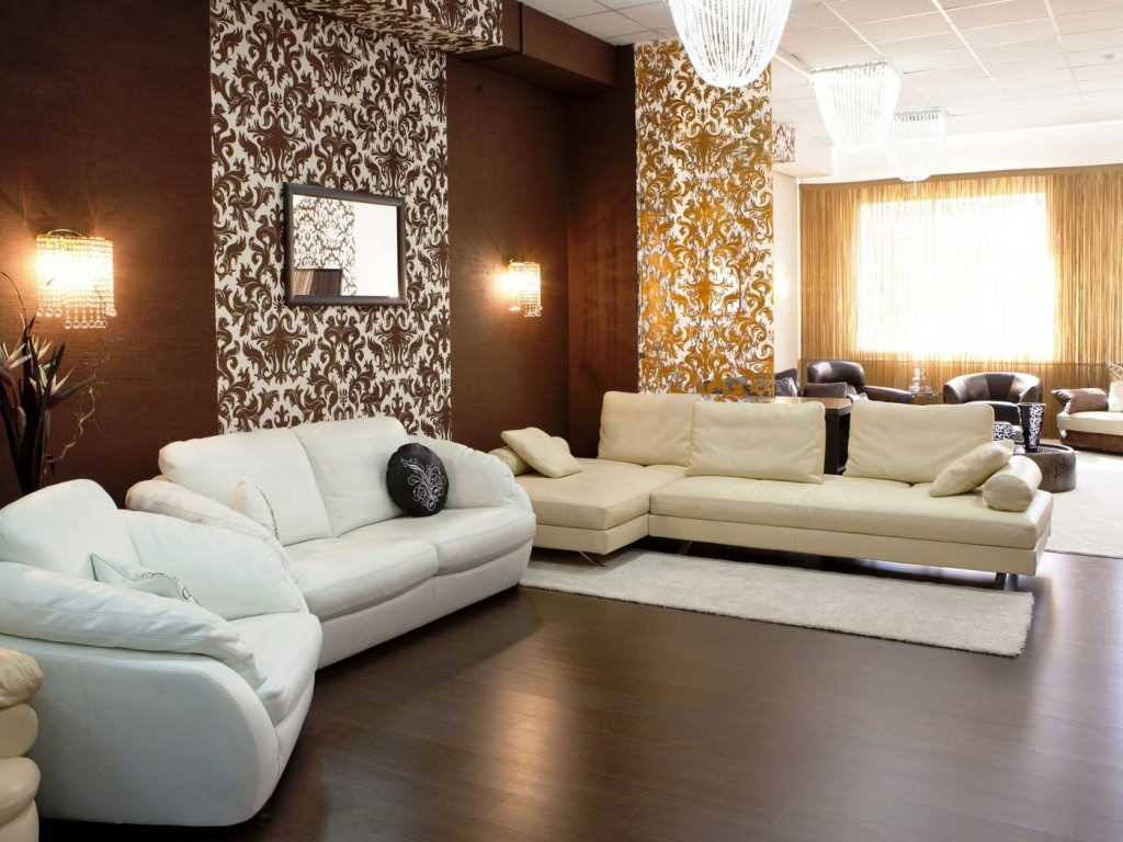 a combination of beautiful wallpaper in the interior of a living room