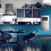 combination of bright colors in the design of the kitchen picture