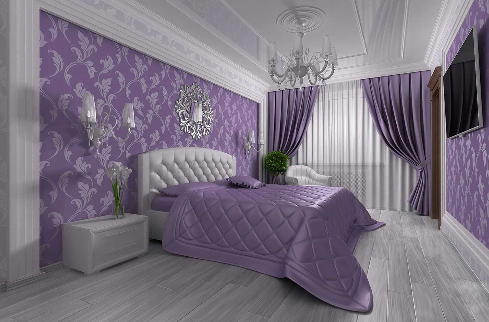 una combinazione di tende scure nel design della camera da letto