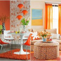 a combination of dark orange in the style of the living room with other colors