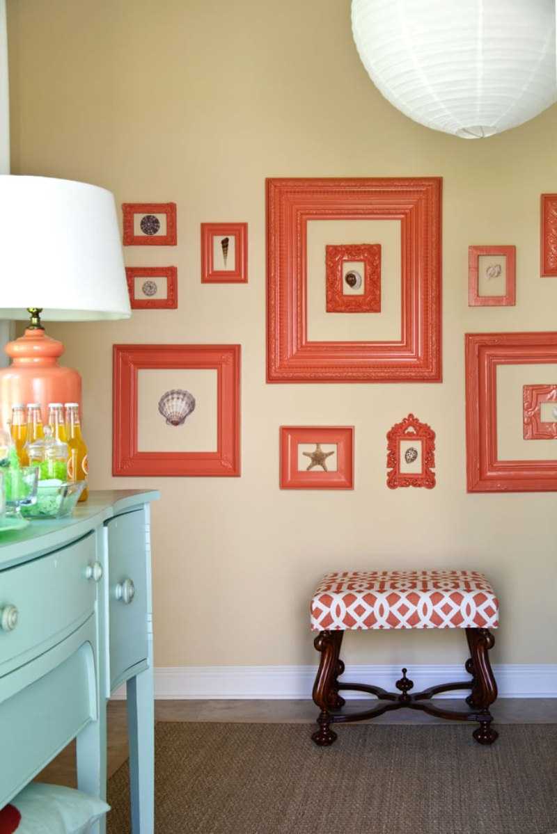 a combination of dark orange in a room decor with other colors