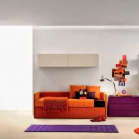 a combination of light orange in the interior of the apartment with other colors photo