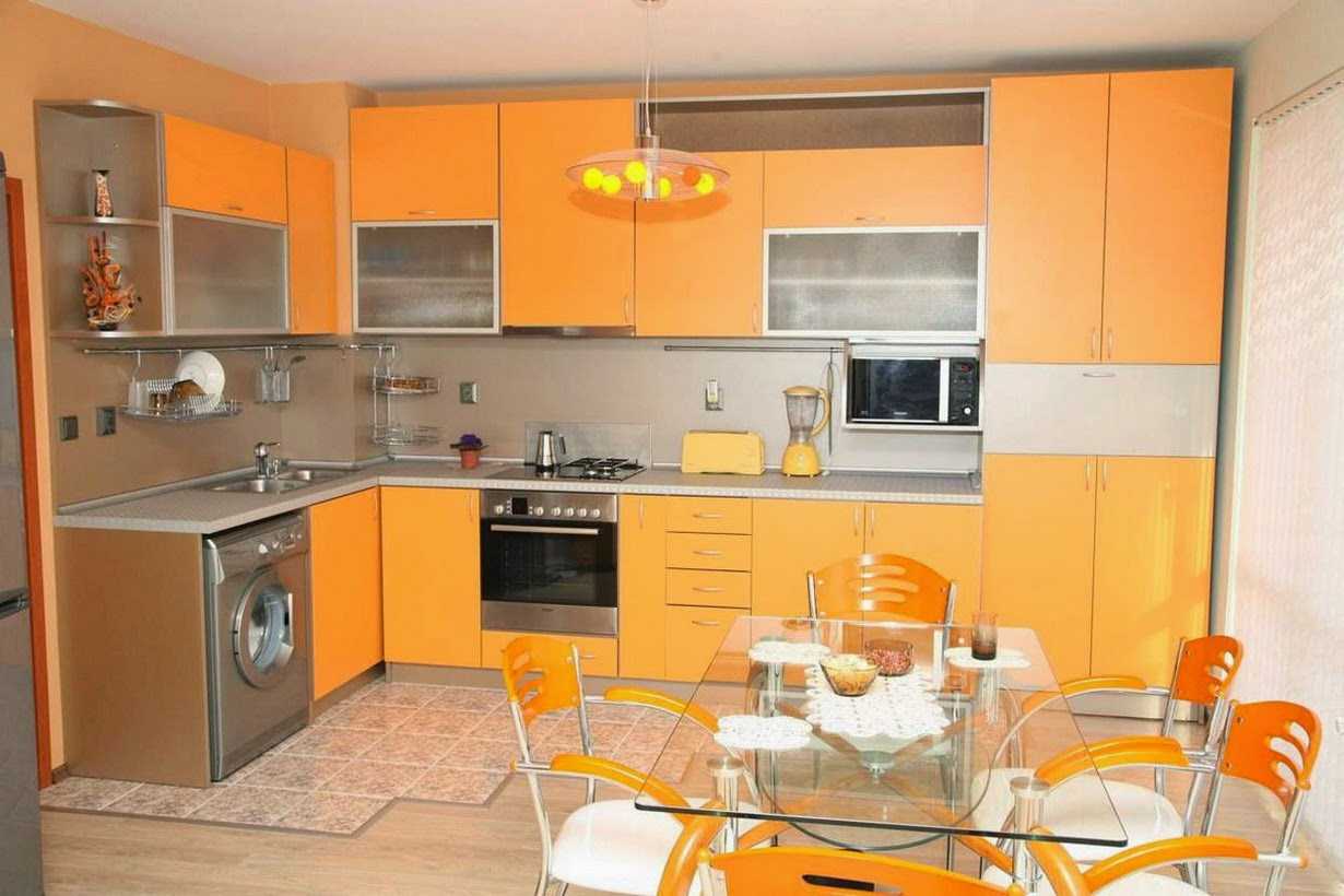 a combination of dark orange in the design of the living room with other colors