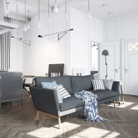a combination of dark gray in the design of the living room photo