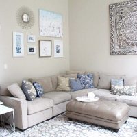 combinazione di grigio chiaro nel design dell'appartamento con foto di altri colori