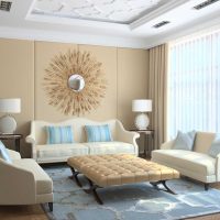 a combination of light gray in the design of the room with other colors of the photo