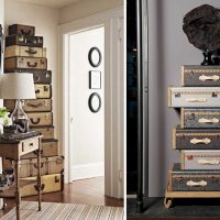 unusual decor of the room with old suitcases photo