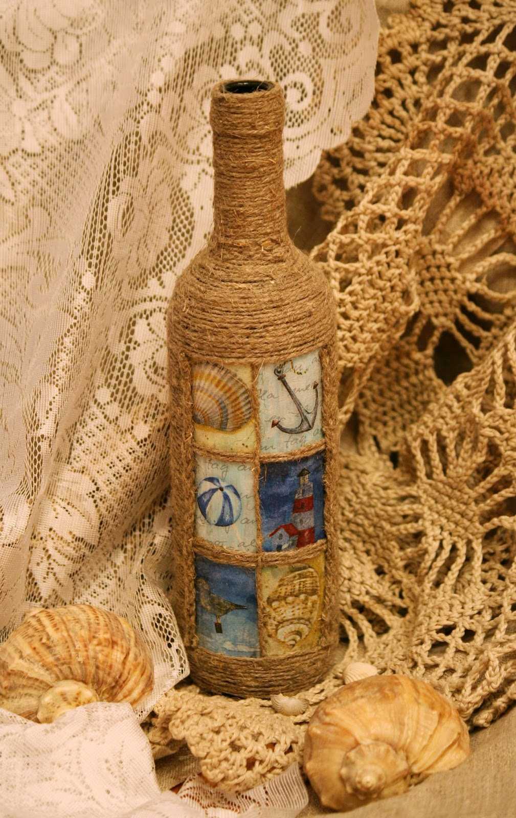 option for bright decoration of glass bottles with twine