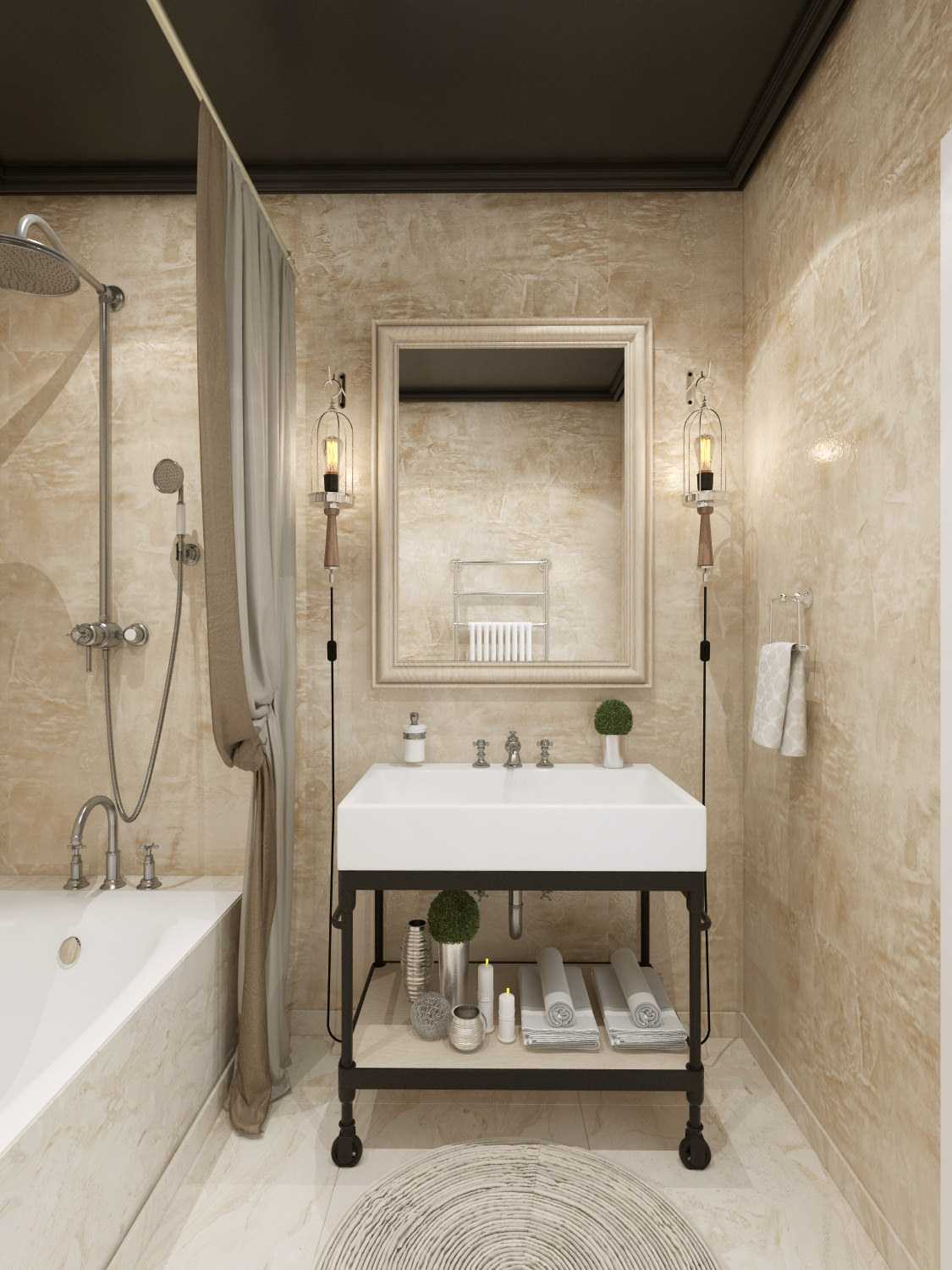 the idea of ​​beautiful decorative plaster in the interior of the bathroom