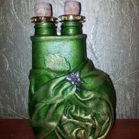 the idea of ​​light decoration of bottles of leather with your own hands picture