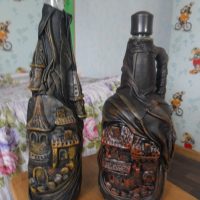 idea of ​​light decoration of glass bottles of leather with your own hands photo