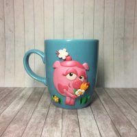 bright decoration of the mug with polymer clay animals at home picture