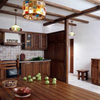 the idea of ​​a beautiful kitchen decor with decorative beams picture