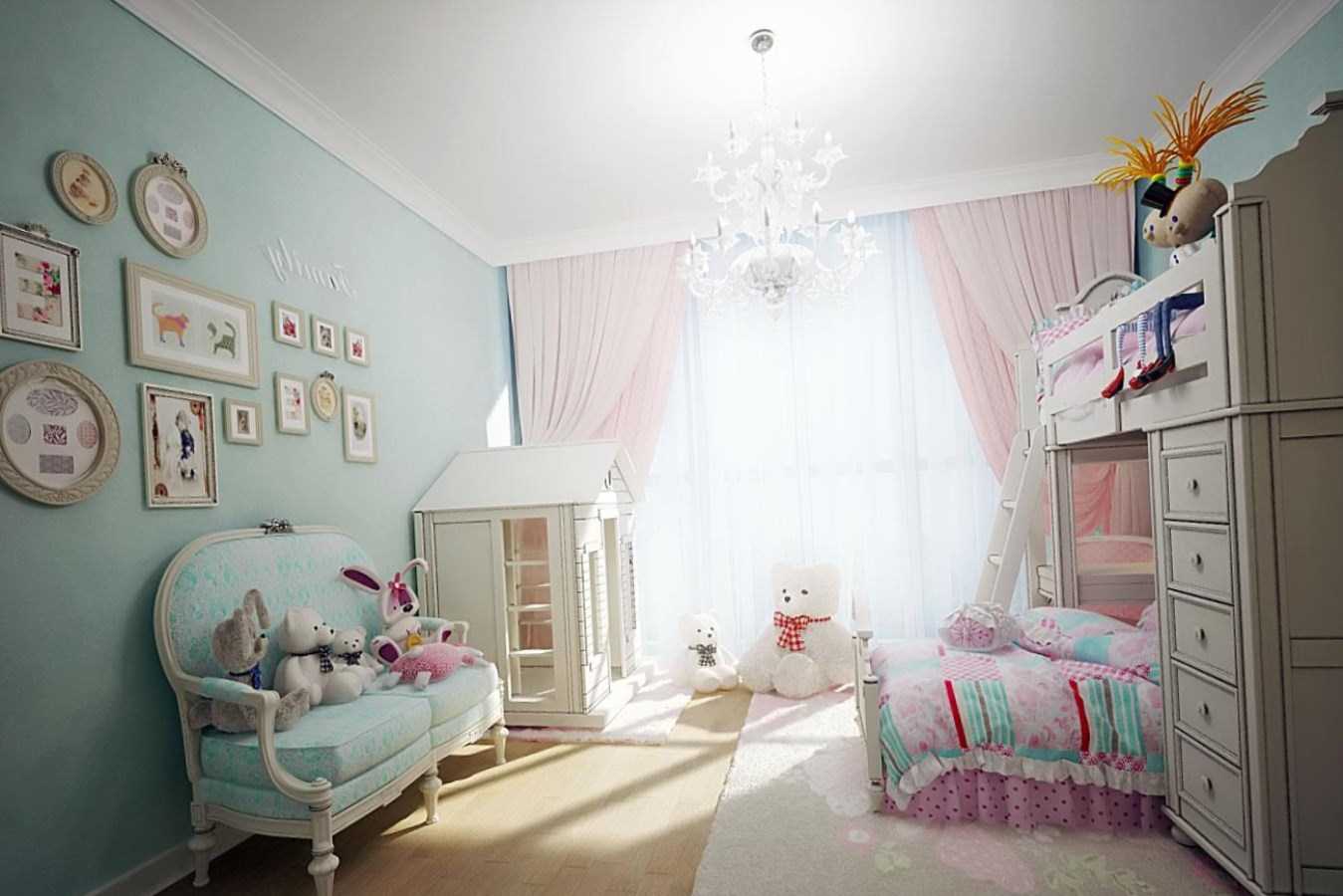 una variante di un bellissimo design di una camera da letto per una ragazza
