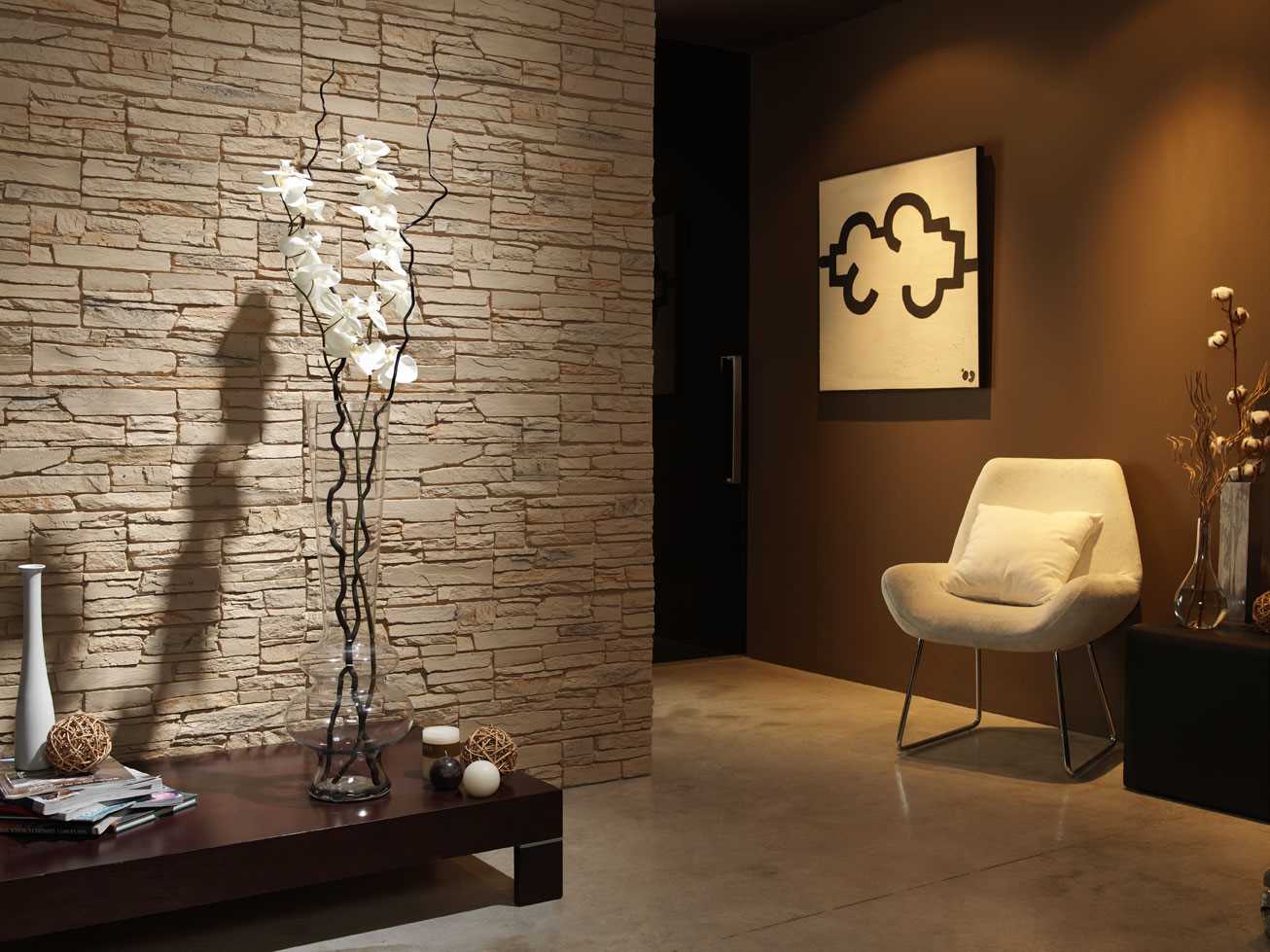 the idea of ​​a beautiful decorative stone in the interior of the apartment