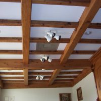 the idea of ​​the original bedroom interior with decorative beams picture