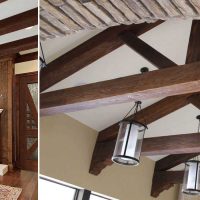 variant of the bright design of the apartment with decorative beams picture