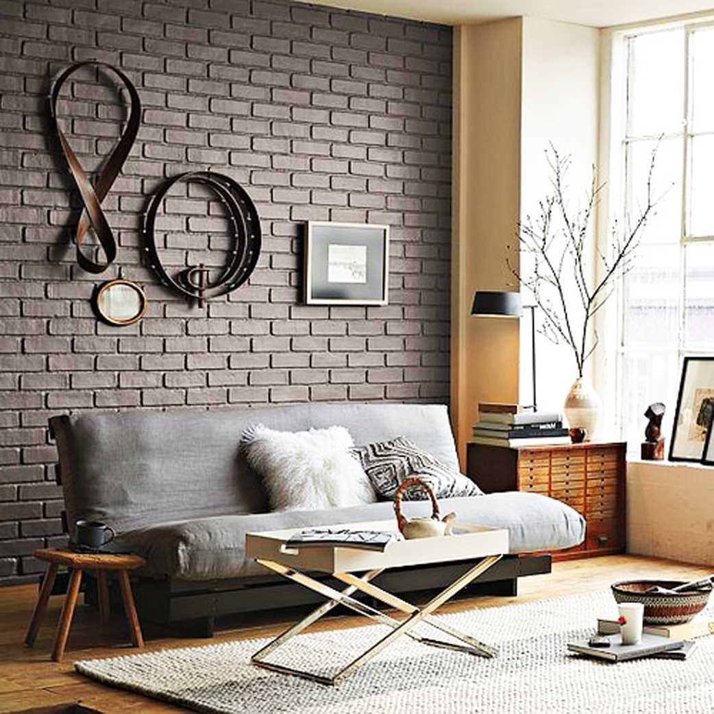 the option of using bright decorative brick in the interior of the living room