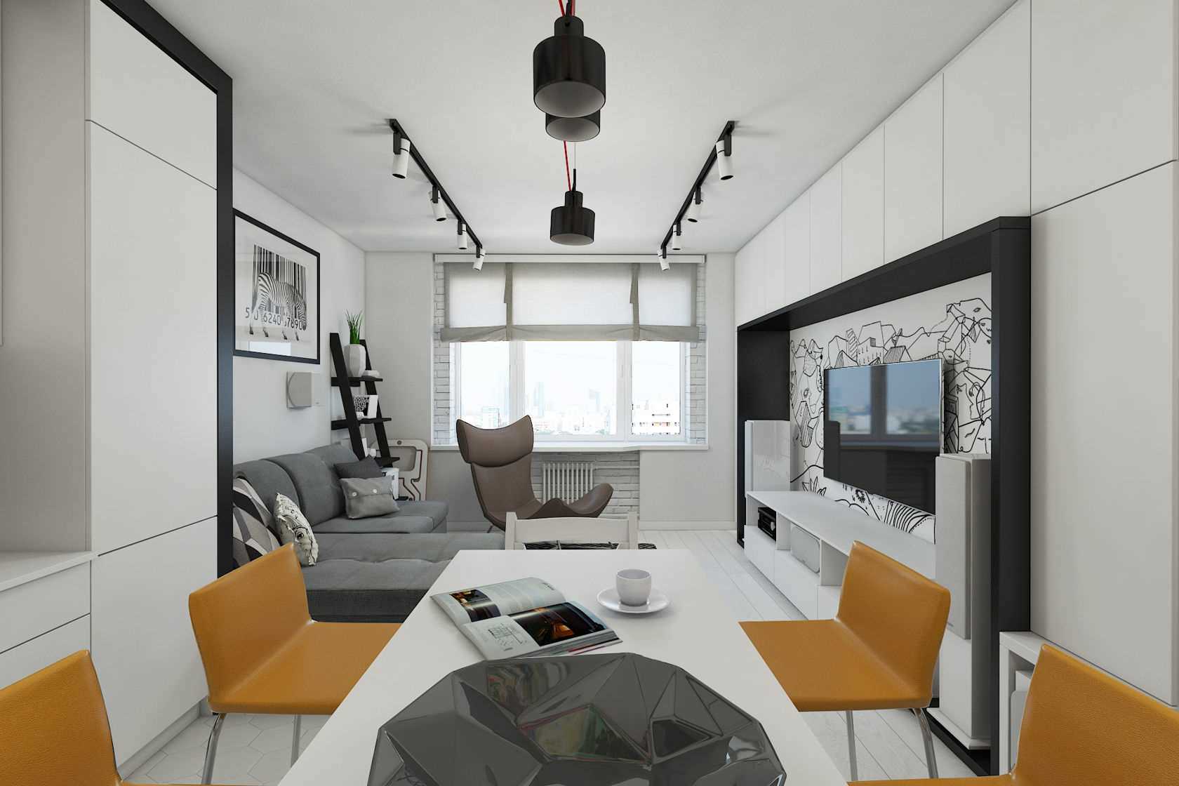 the idea of ​​an unusual interior 2 room apartment