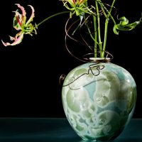 variante de l'intérieur lumineux d'un vase de sol avec des branches décoratives photo