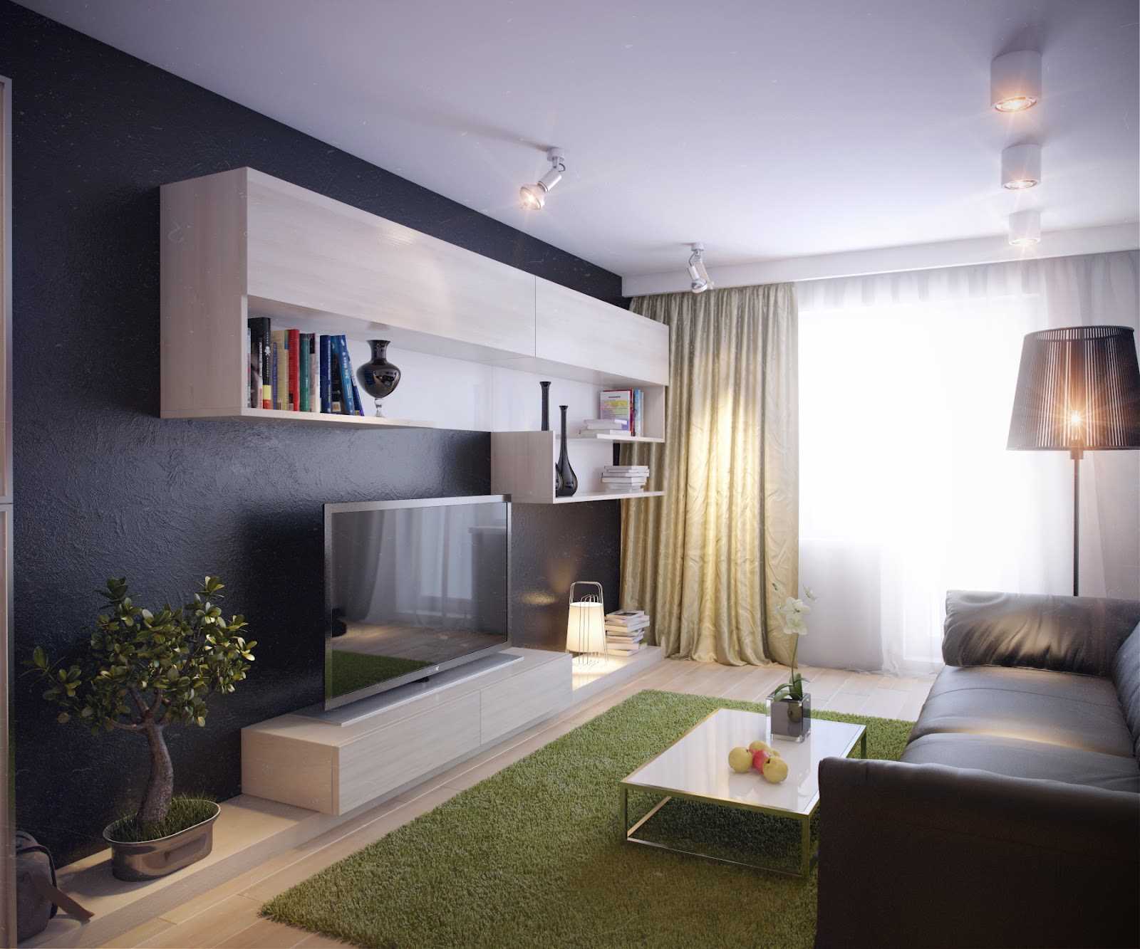 the idea of ​​a modern living room interior of 17 square meters