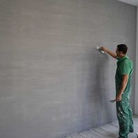 version of bright decorative plaster in the design of the bedroom for concrete photo