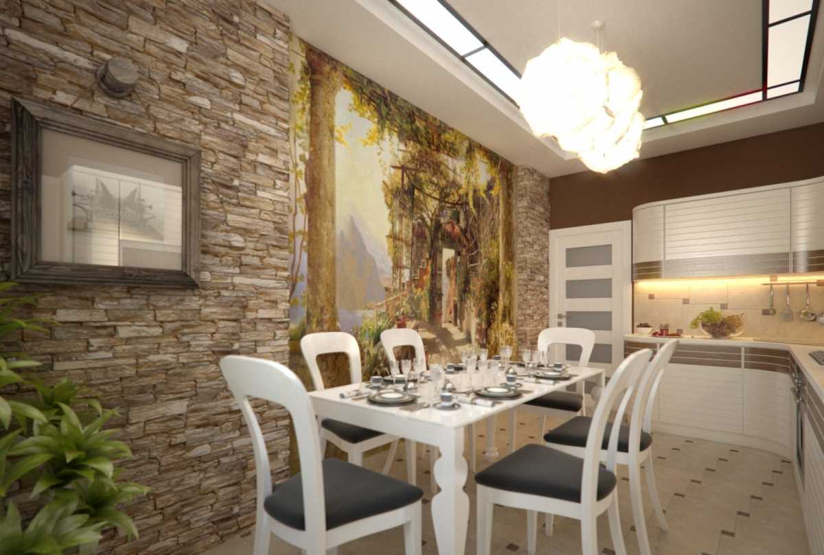 the idea of ​​a bright decorative stone in the style of the room