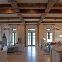 variant of a beautiful apartment design with decorative beams photo