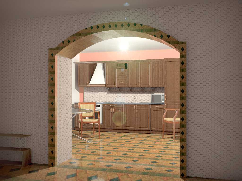 version of a modern kitchen decor with an arch
