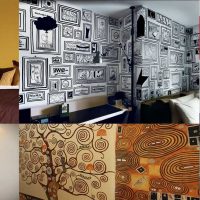 ideja par neparastu dzīvokļa dizainu ar dekoratīvu rakstu uz sienas attēla