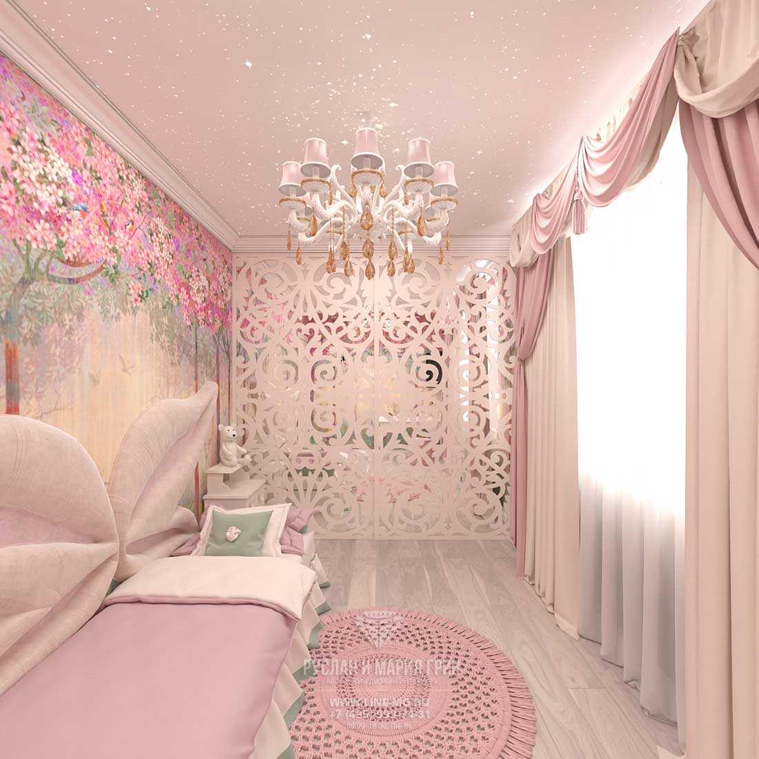 variant of the bright design of the room for the girl