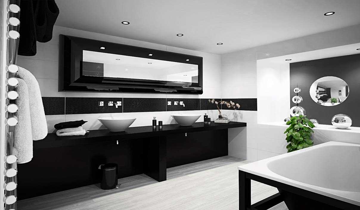 a variant of the unusual style of the bathroom in black and white