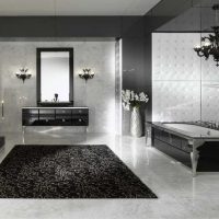 idea of ​​unusual bathroom design in black and white tones photo