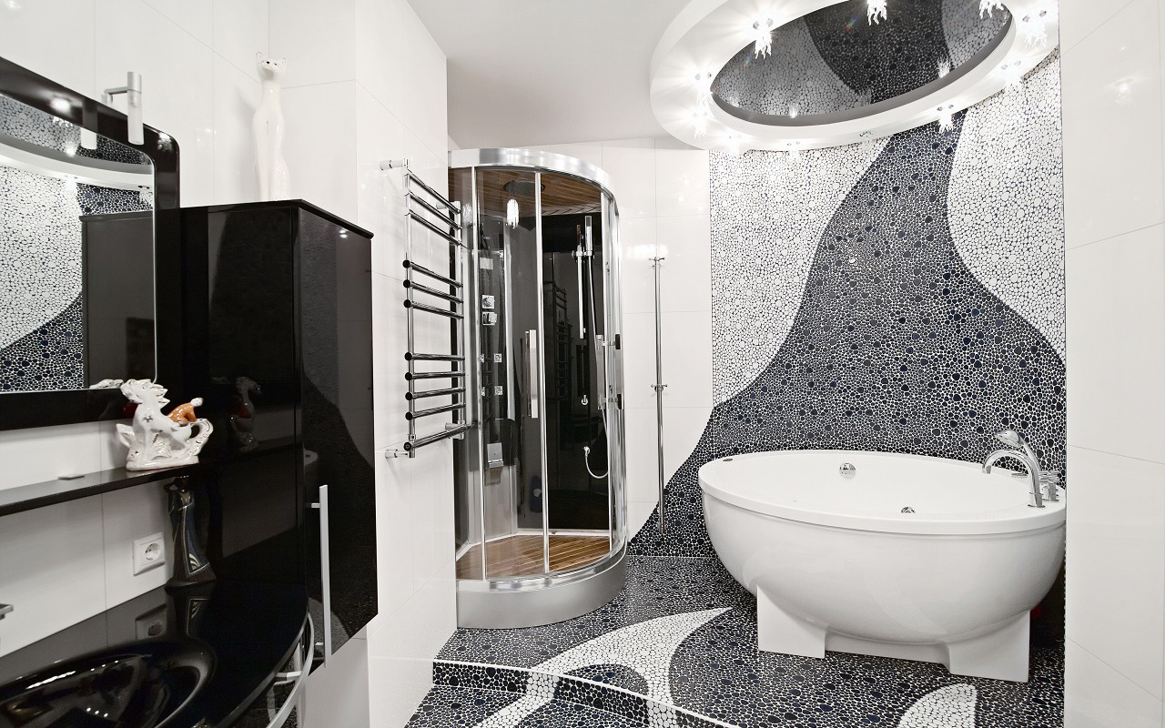 the idea of ​​a modern bathroom interior in black and white