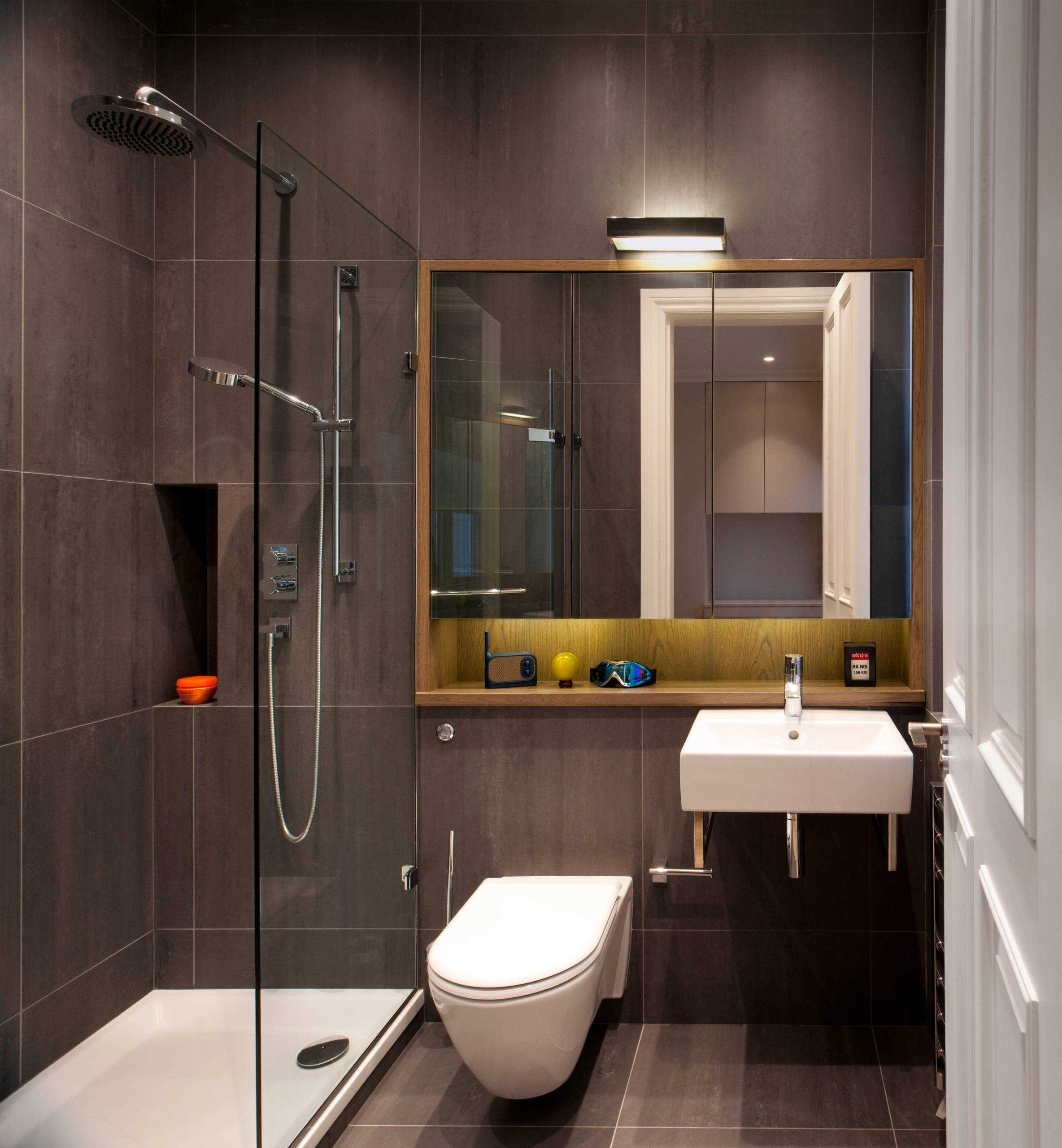 option of a bright interior of a bathroom of 3 sq.m