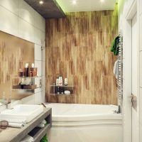version of a beautiful style of a bathroom with a corner bathtub photo