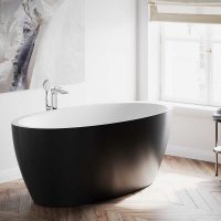 the idea of ​​an unusual bathroom interior in black and white
