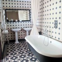 version of a beautiful bathroom design in black and white tones photo
