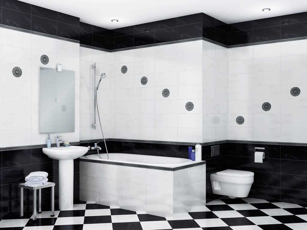 the idea of ​​a bright bathroom design in black and white