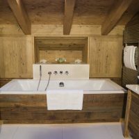 version d'une belle conception d'une salle de bains dans une maison en bois
