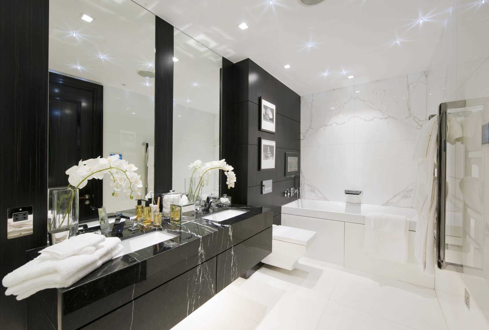 version d'un beau design de salle de bain en noir et blanc