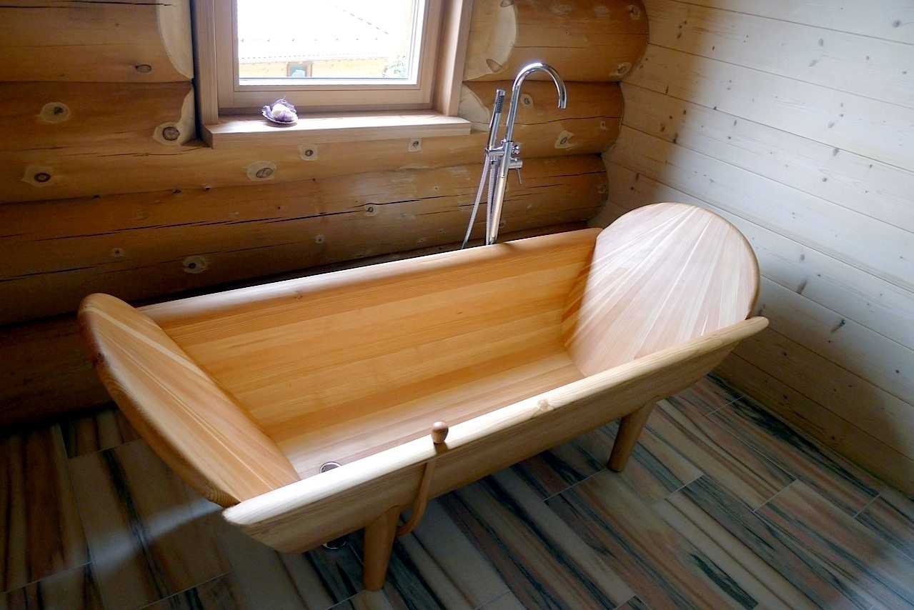 version of a beautiful bathroom interior in a wooden house