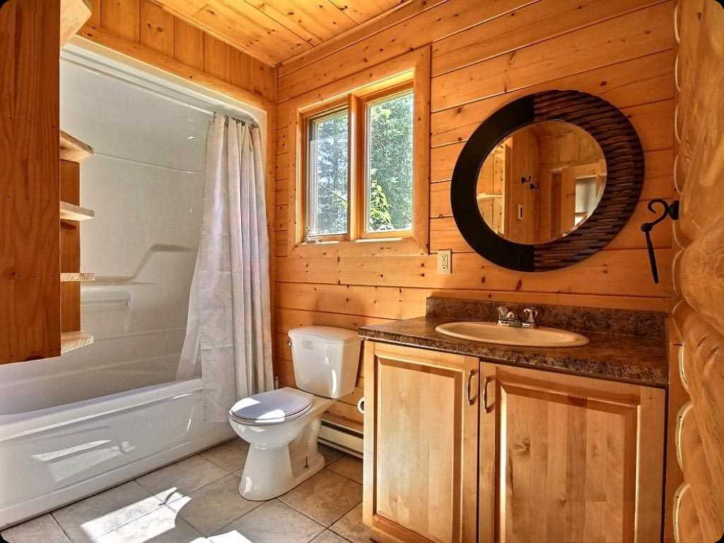 idea of ​​modern design of a bathroom in a wooden house