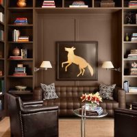 the idea of ​​combining rich brown in the design of the living room picture