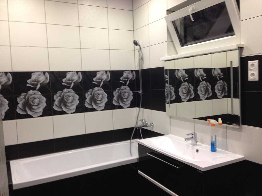 the idea of ​​an unusual style of the bathroom in black and white